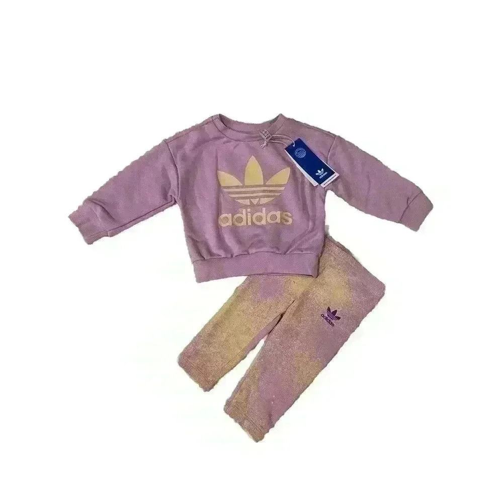 Adidas Baby Girls Matching Set 6-9m Graphic Logo Crew Sweatshirt Pants Leggings